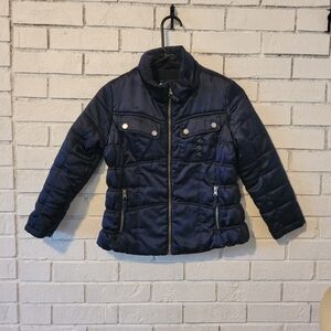 Rothschild Kids Navy Quilted Winter Jacket Fleece Lined Full Zip Size 7/8 Hearts